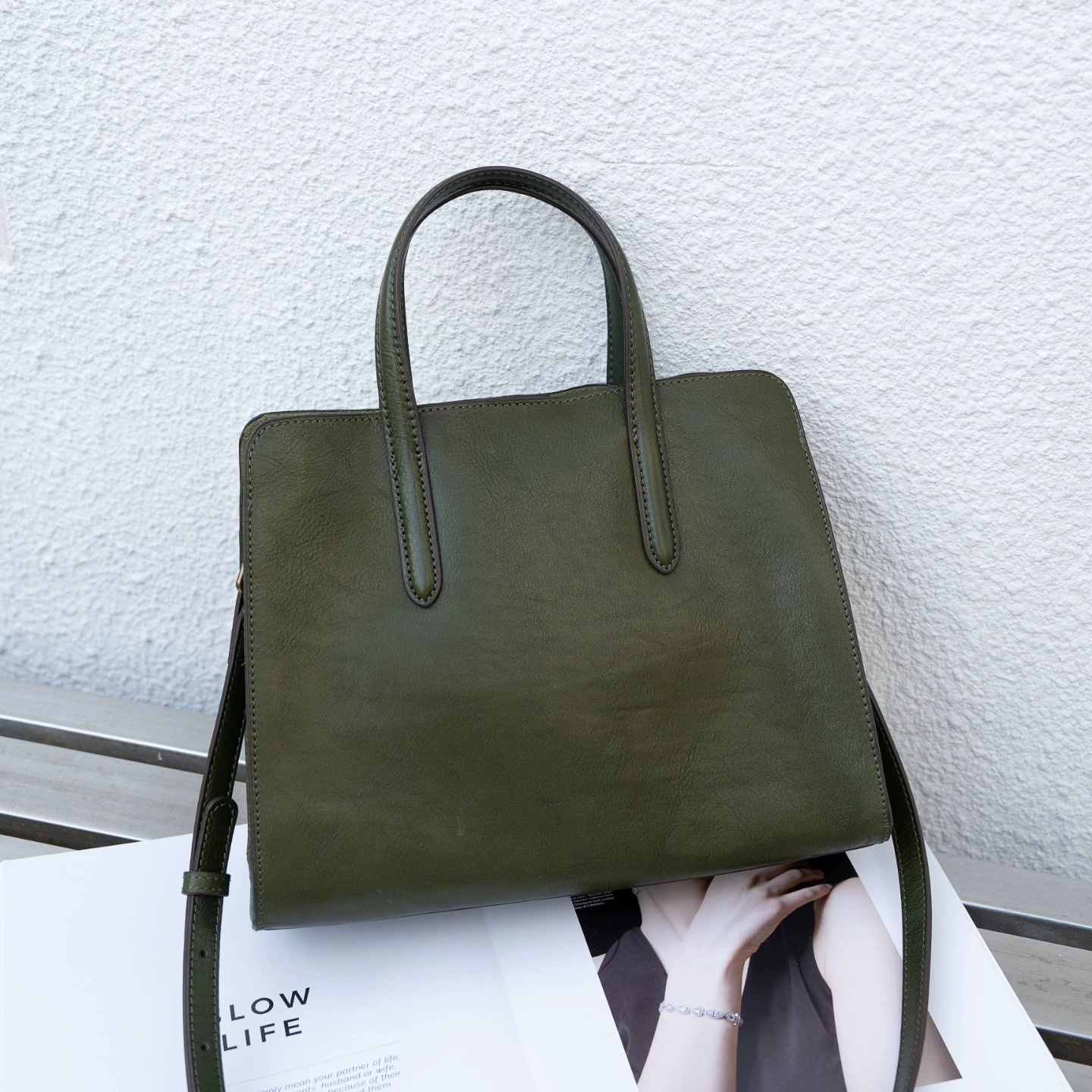 Sac à main transfrontalier en cuir de vachette tanné aux arbres