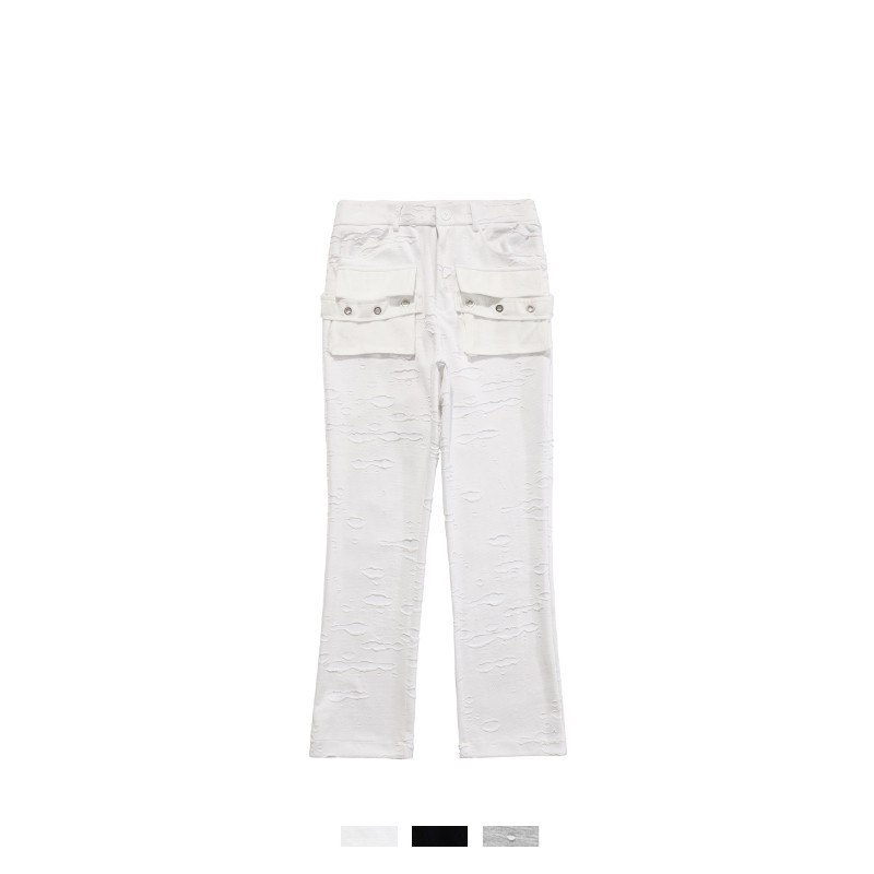 High Street Dark Vibe Wind Heavy Industry Ripped Casual Pants For Men And Women American Trend Niche Loose Straight Flared Trousers