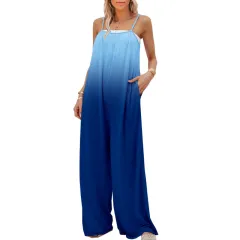 Women's Fashion Casual Loose Sleeveless High Waist Jumpsuit - Blue - View 1