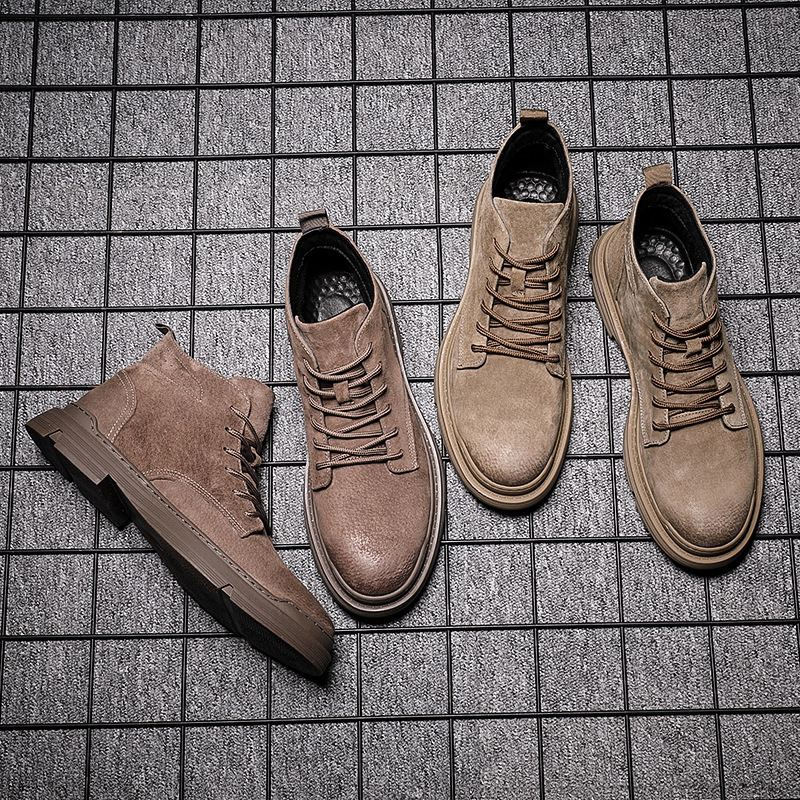 حذاء مارتن رجالي بكعب سميك وتصميم رباط جذع الكاحل لفصلي الخريف والشتاء