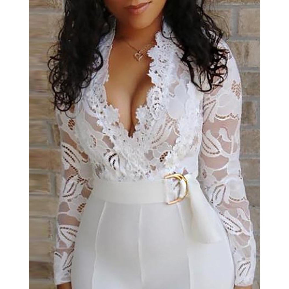 Women's Long Sleeve Lace White Jumpsuit - Image 4