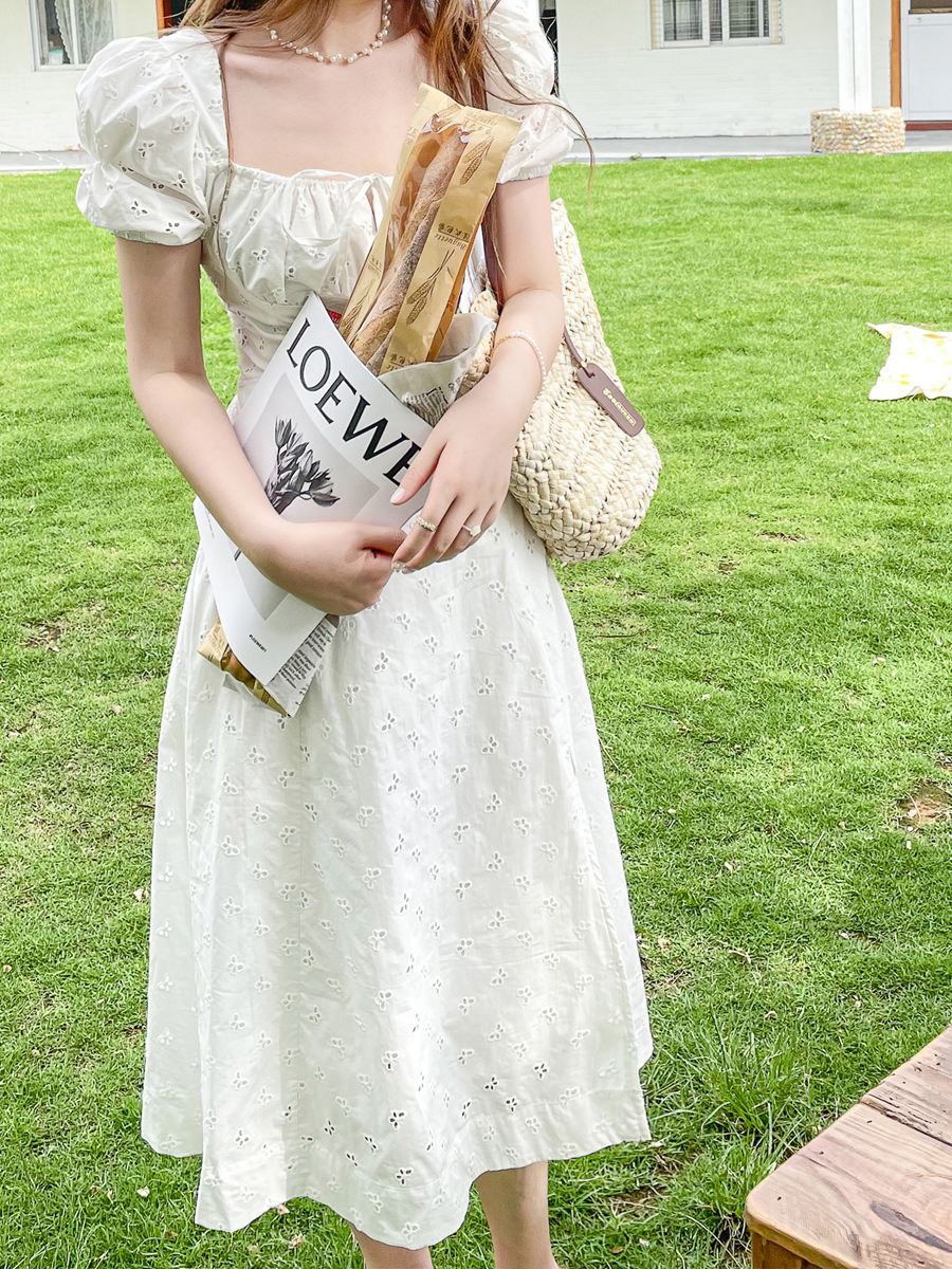 Cotton Embroidered Hainan Vacation Style Dress White - Shop at LoveMi