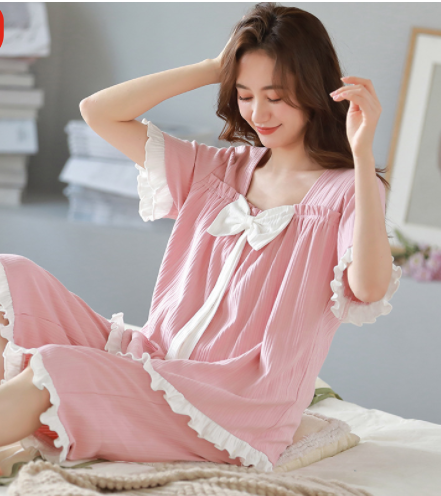 Women's Summer Short Sleeve Cropped Pajamas Homewear Suit