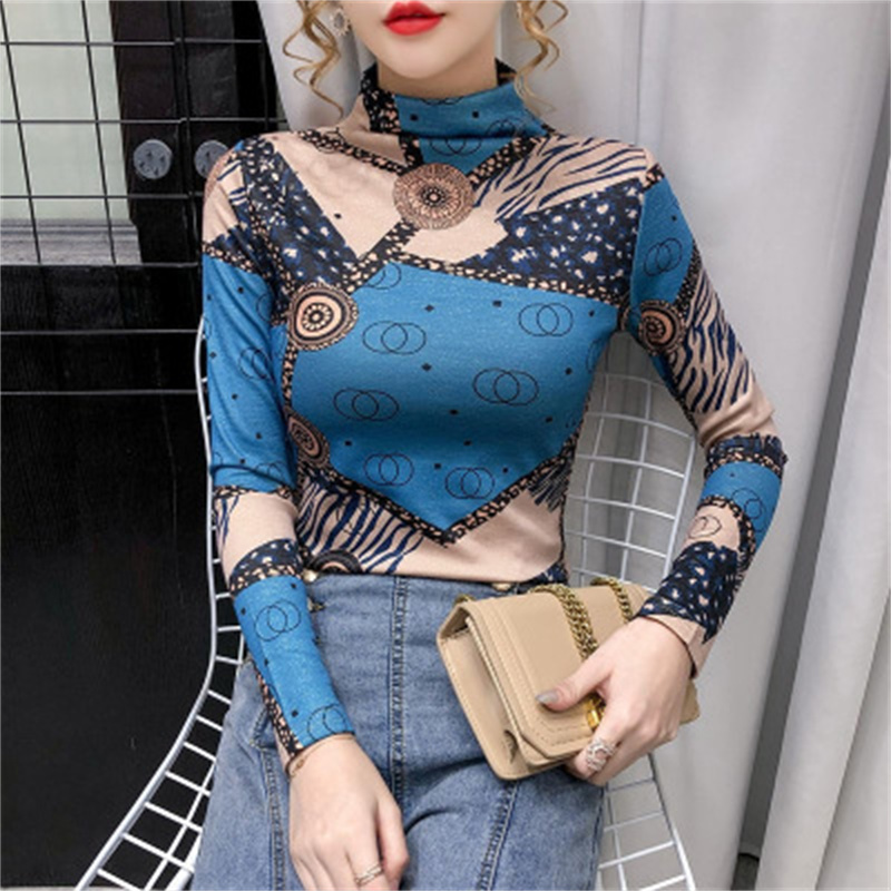 Women's Printed Half-high Neck Bottoming Shirt