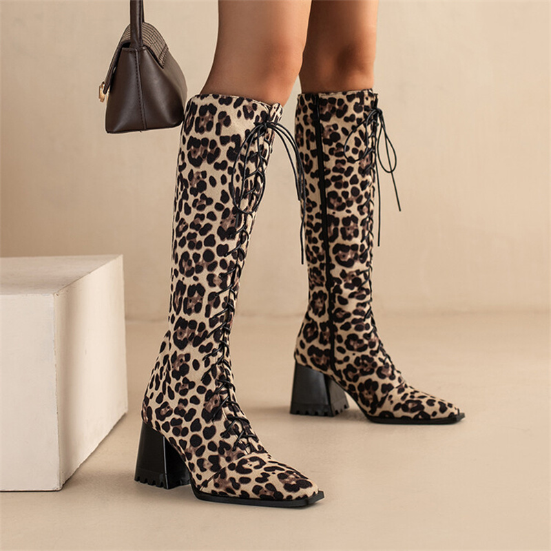 Title 4, Leopard Print Boots With Pointed Toes And Thick...