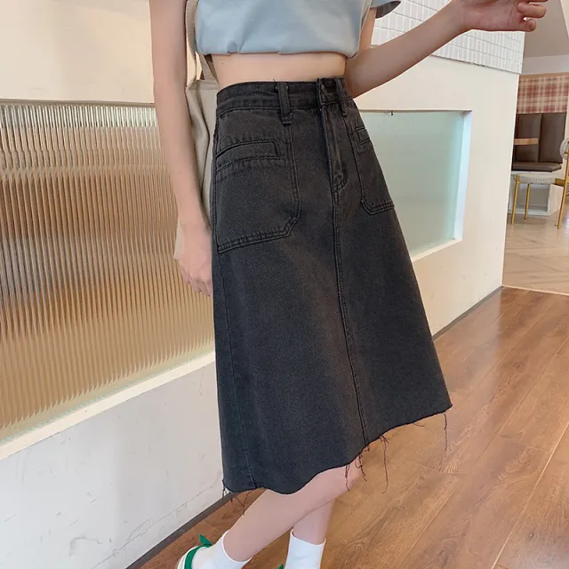 Large Denim Skirt For Women With Versatile High Waist Black - Shop at LoveMi
