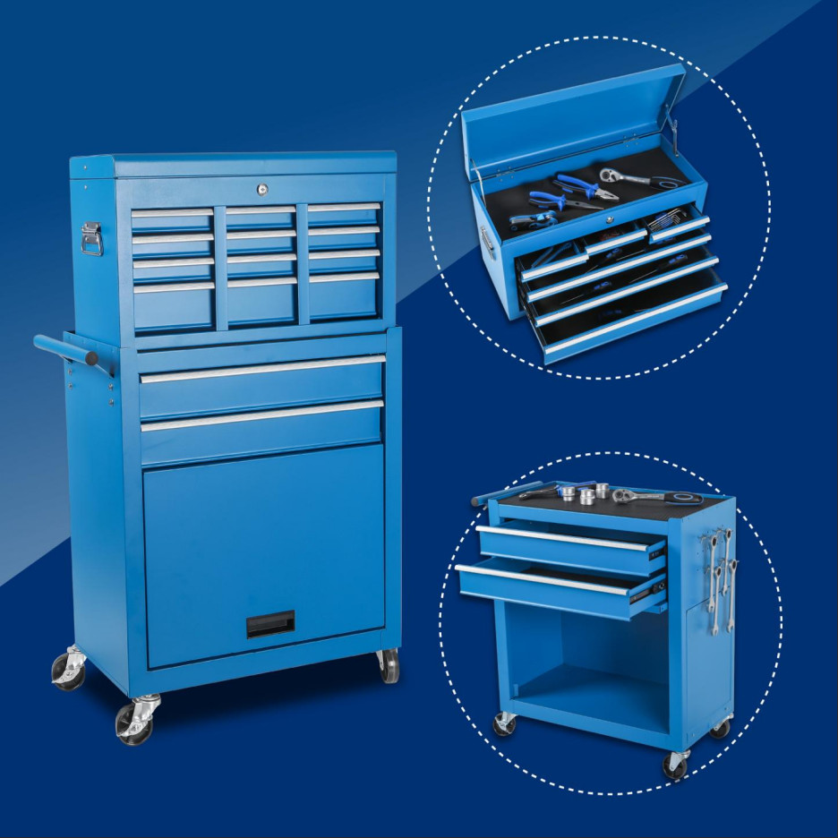 Tool Chest, 8-Drawer Rolling Tool Storage Cabinet With 2 In 1 Detachable Top Tool Box, Liner, Lockable Wheels, Side Hooks, Metal Tool Cart For Garage thumbnail 5