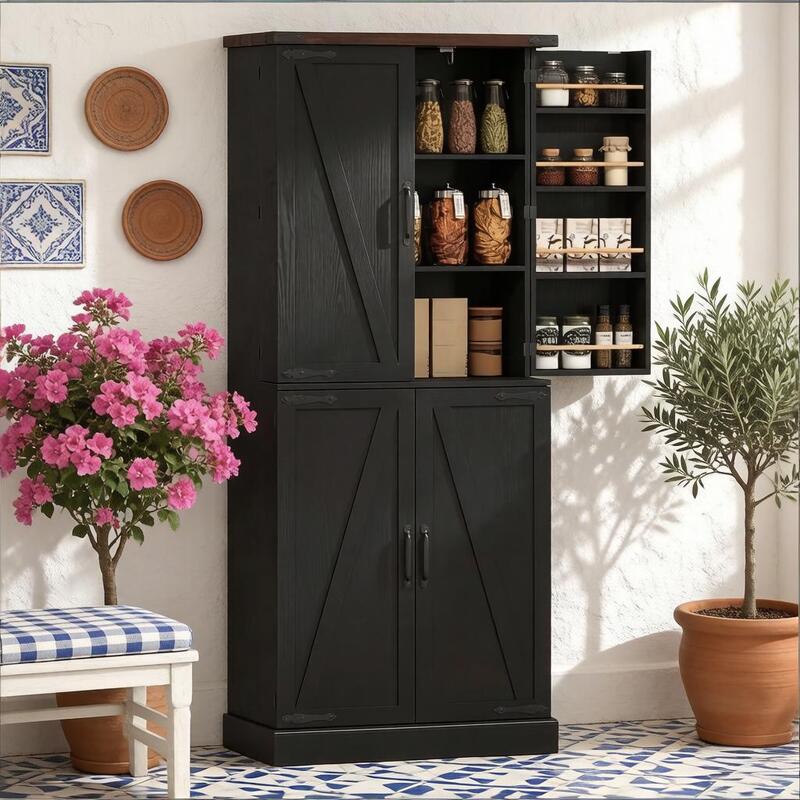 Tall Vertical Pantry Cabinet, Chic Kitchen Storage Organizer For Home Office — foto 2