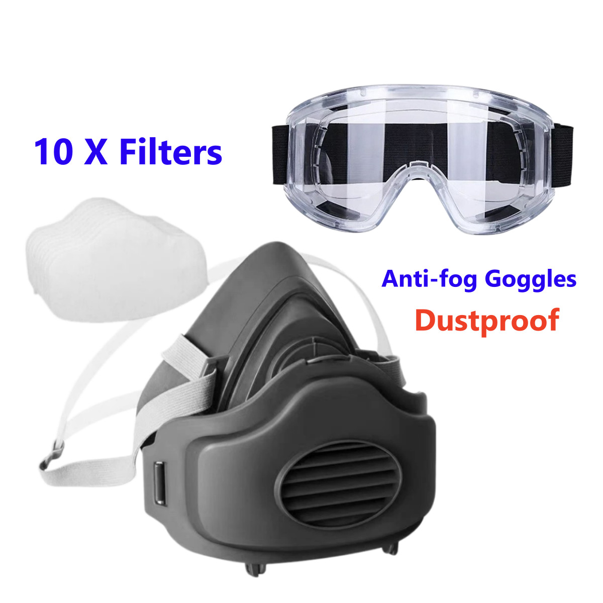 3200 Face Mask Half Cover Respirator Filter Reusable Facepiece With Goggles — image 7
