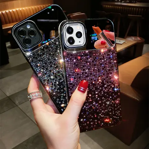 Punk Gradient Rhinestone Makeup Mirror Phone Case
