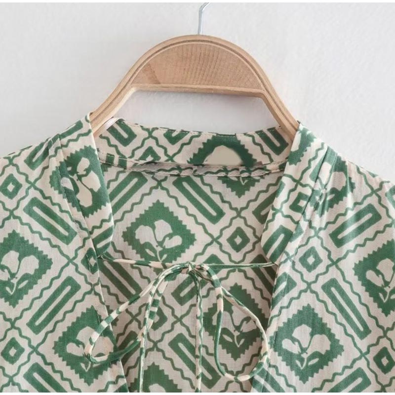 Fashion Retro Round Neck Long Sleeve Green Pullover Dress