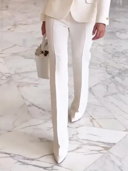 Commuting Solid Color High Waist Pants White - Shop at LoveMi