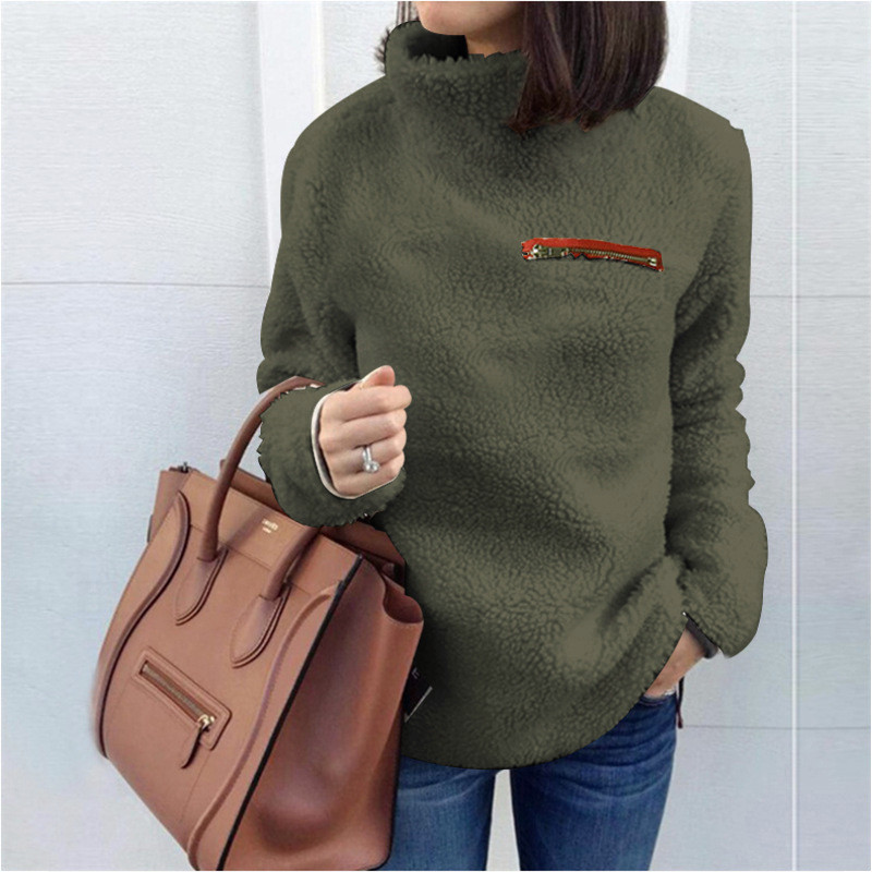 Title 3, Fashion zipper high neck warm blouse sweater