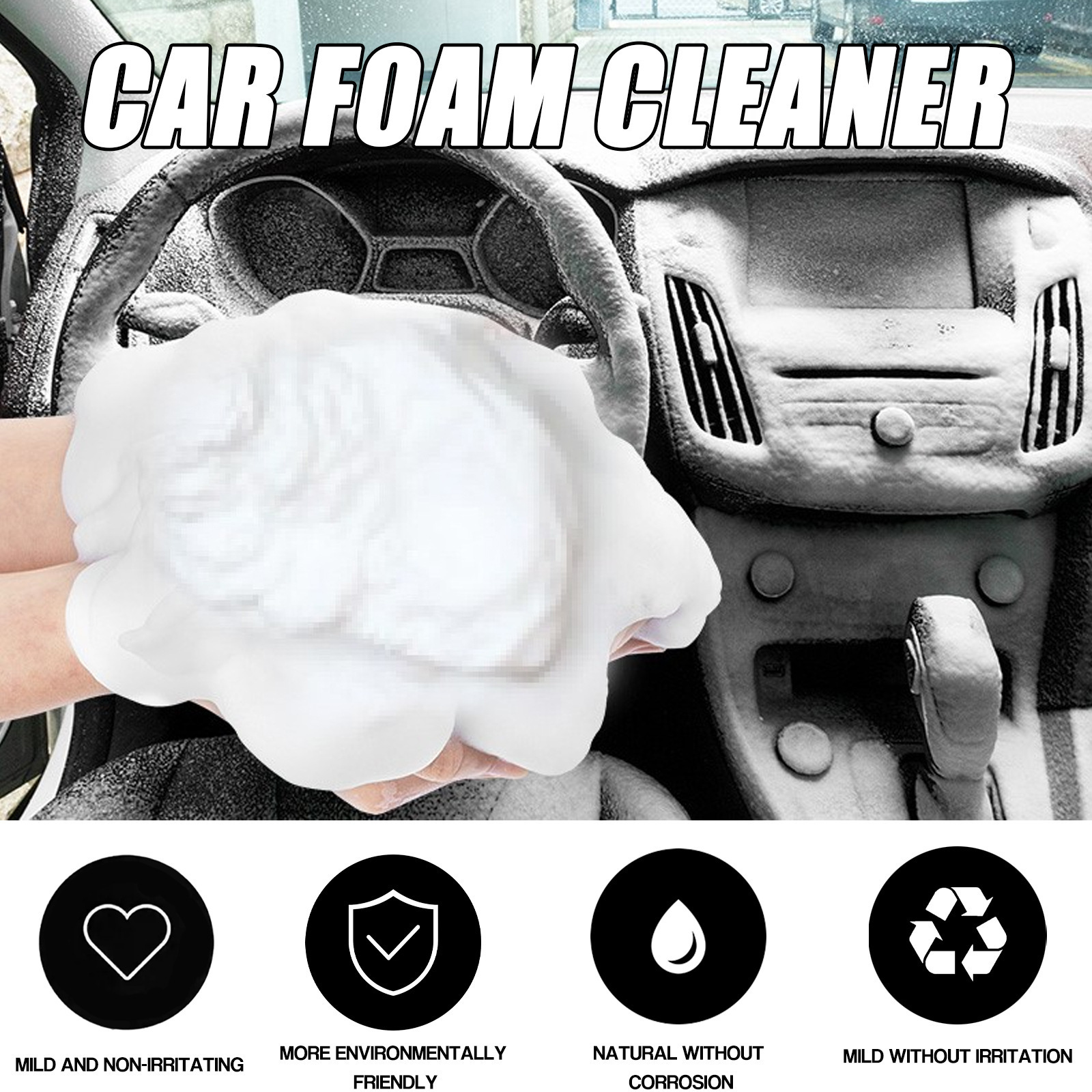 Rayhong Car Interior Foam Cleaner - Waterless Stain Remover For Seats, Headliner, And Dashboard