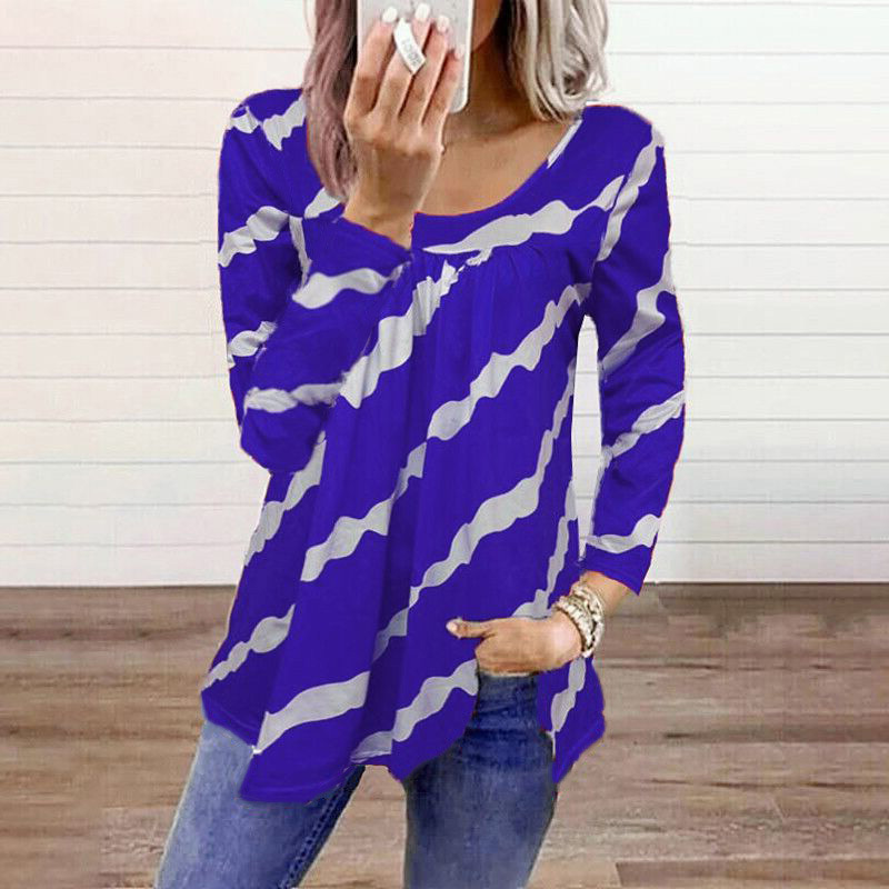 Title 3, Women Top Stripe Print Loose Long Sleeves