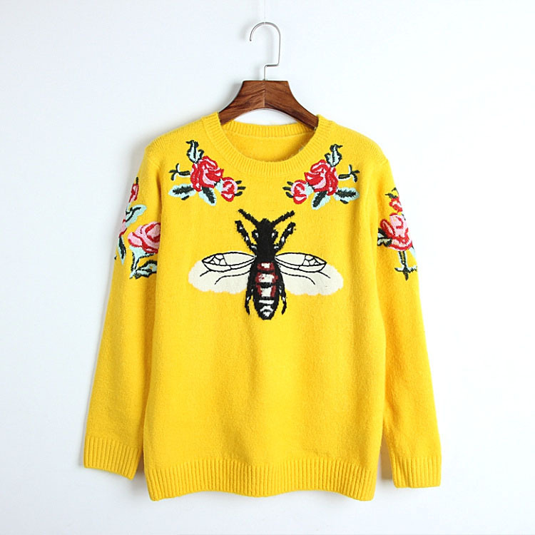 Women's Fashion Embroidered Bee Flower Sweater