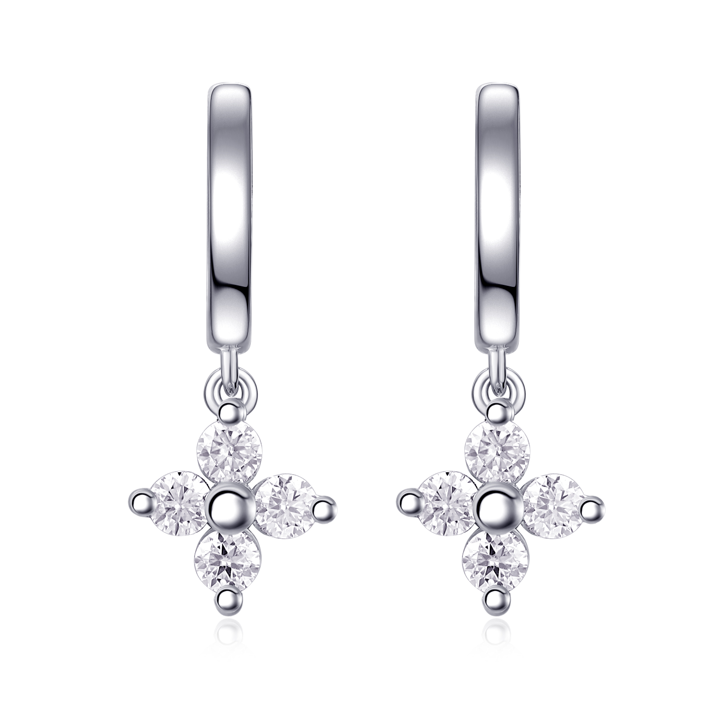 S925 Sterling Silver 0.1ct D Color VVS1 Moissanite Clover Hoop Earrings 3.8g Platinum Plated GRA Certified Gift Box