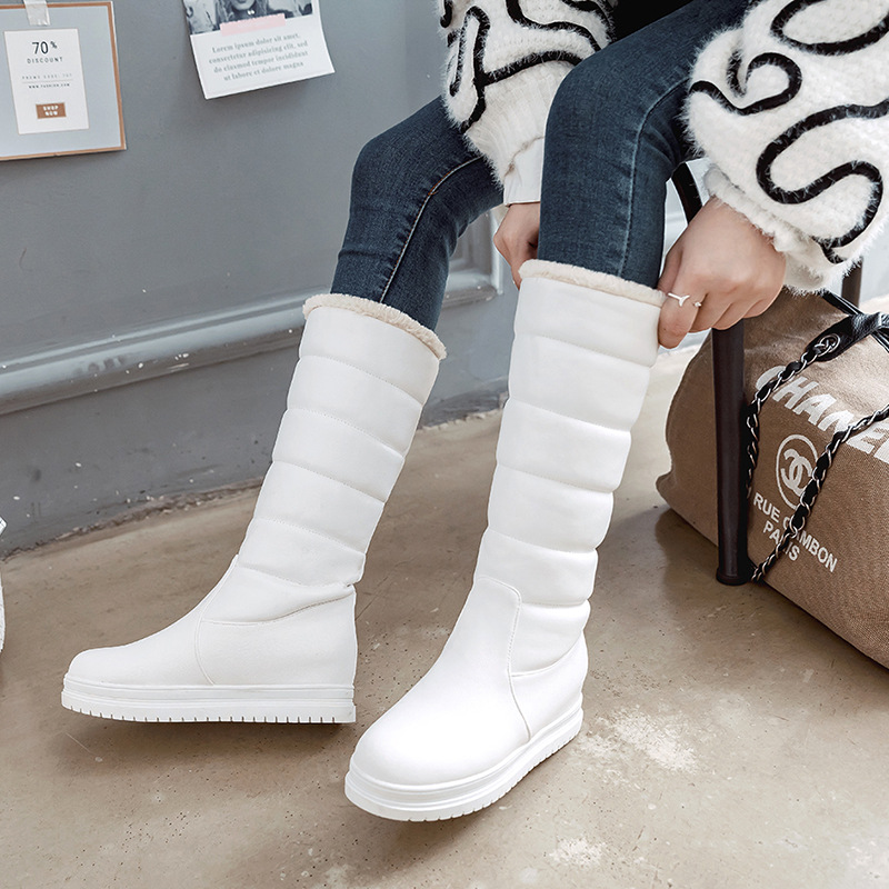 Solid Color Mid-heel Korean Thick Warm High-top Boots