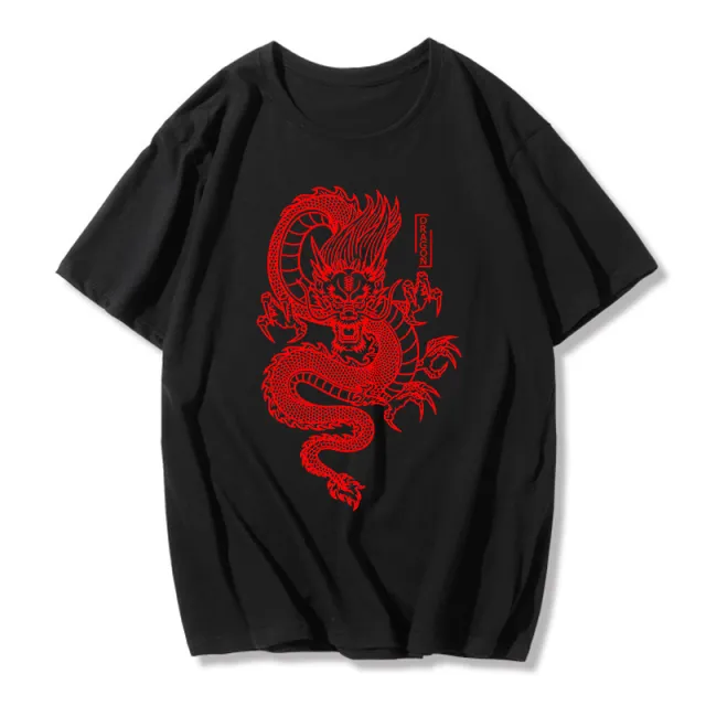 Trendy Personality New Summer Print Short Sleeved T Shirt Black Red - Shop at LoveMi