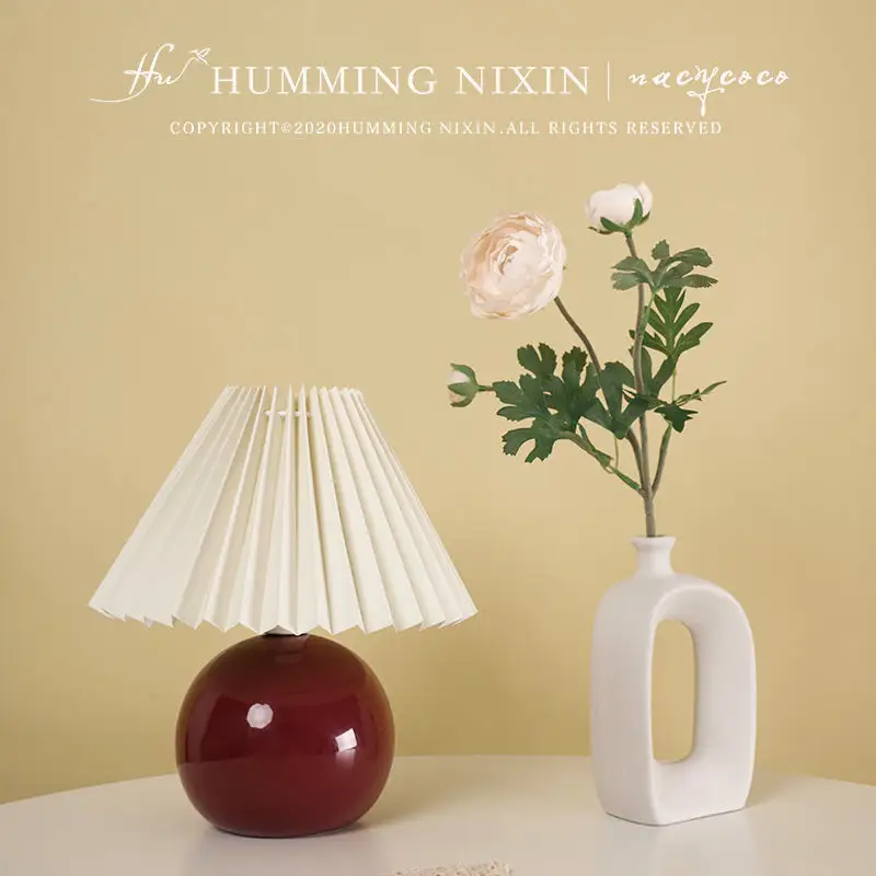 Ceramic Pleated Table Lamp Bedroom INS Girl