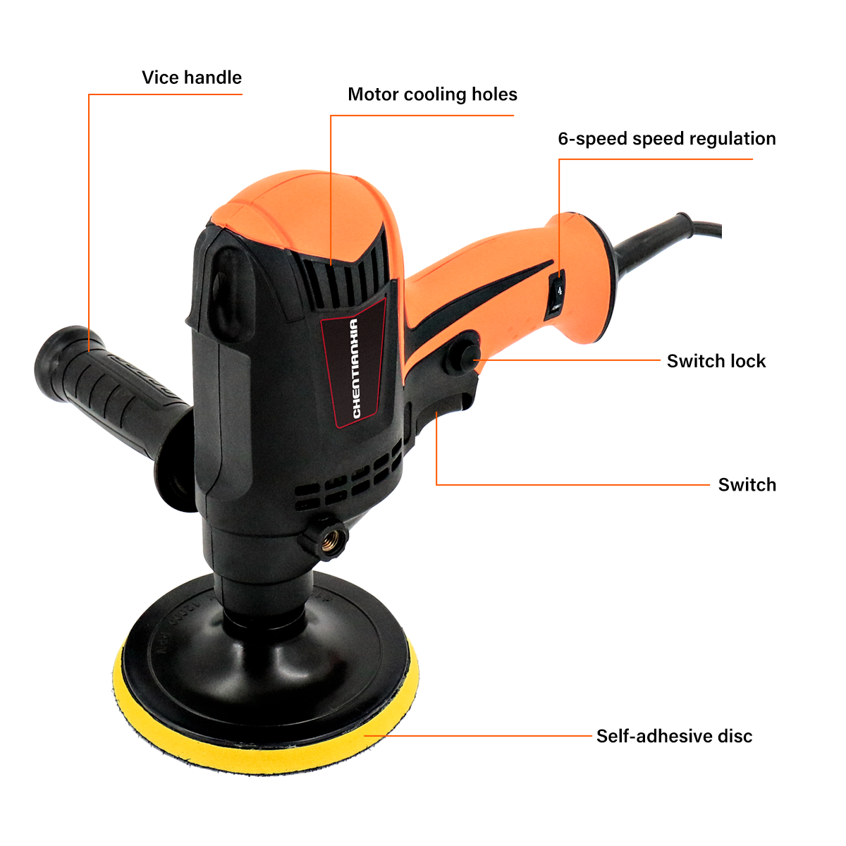 980W Heavy Duty Car Polisher Buffer Sander Waxing Kit 6 Speed With 5 Pad Bonnet 13