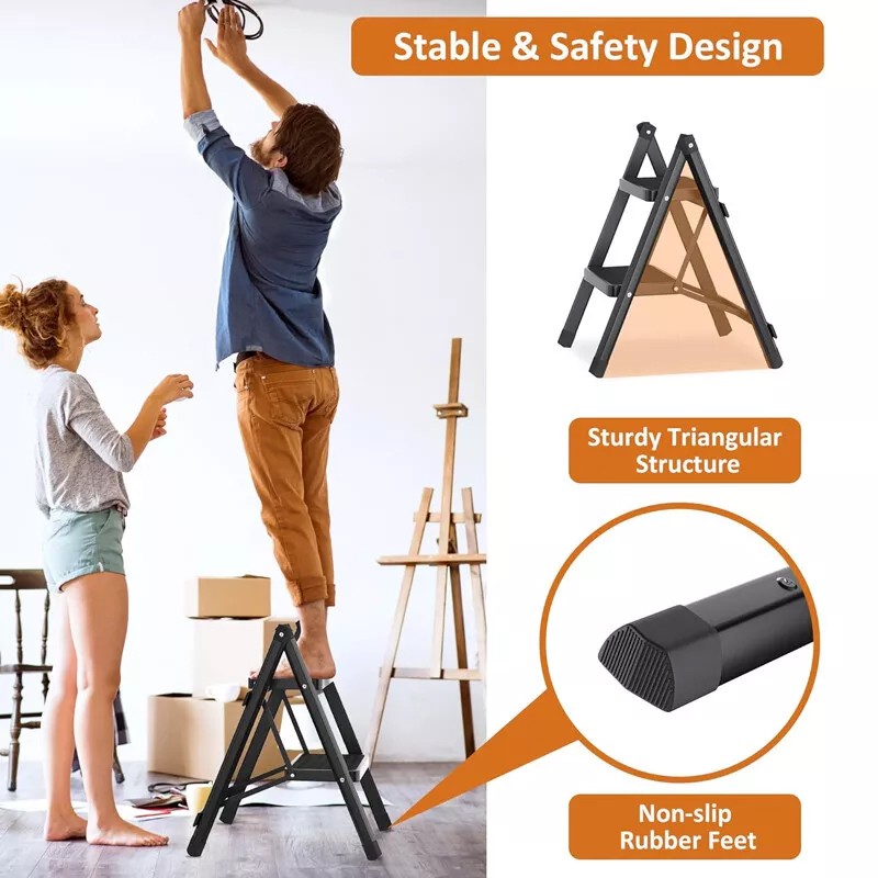 3 Step Ladder Folding Portable Compact Heavy Duty Anti-Slip Mat Stoo