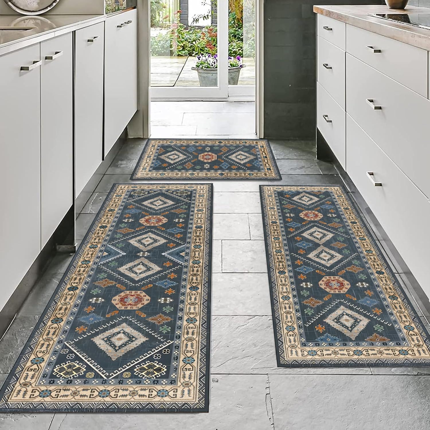 Washable Kitchen Rugs Set Of 3 Piece Non Slip Runner Set Boho Kitchen Runner Mat Decor Carpet For Hallway Laundry