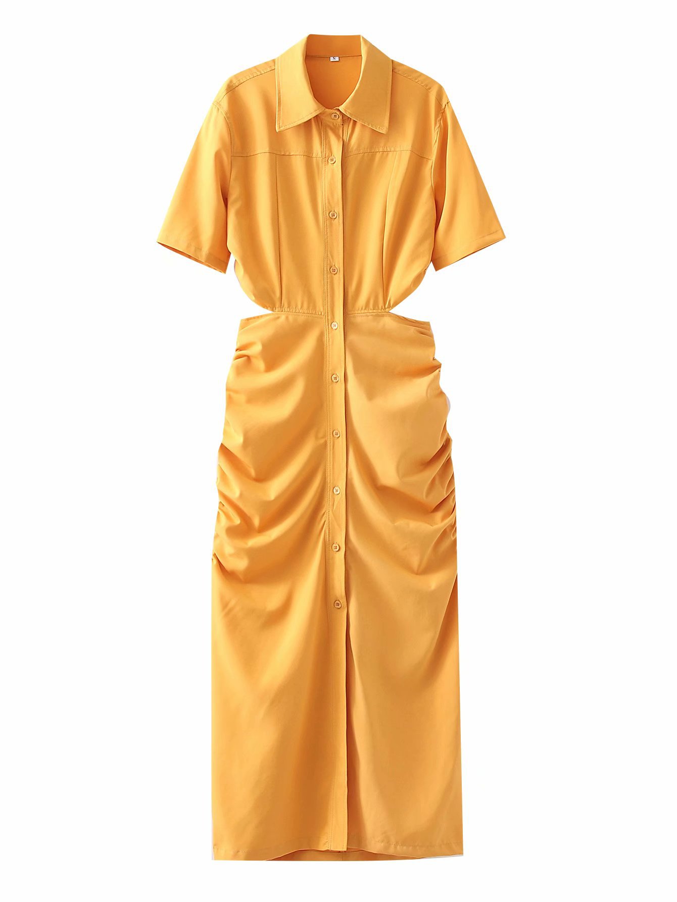 European And American Style Solid Color Back Hollow Short-sleeved Dress