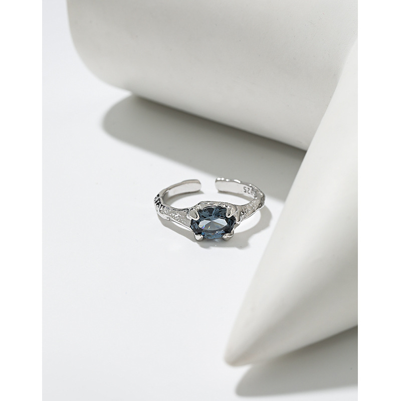 Niche Design Irregular Texture Surface Micro-inset Zircon S925 Sterling Silver Opening Ring
