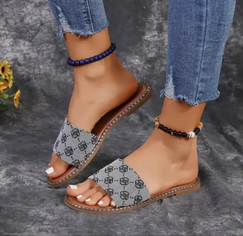 Summer Flower Print Flat Sandals for Women Non-slip Slides