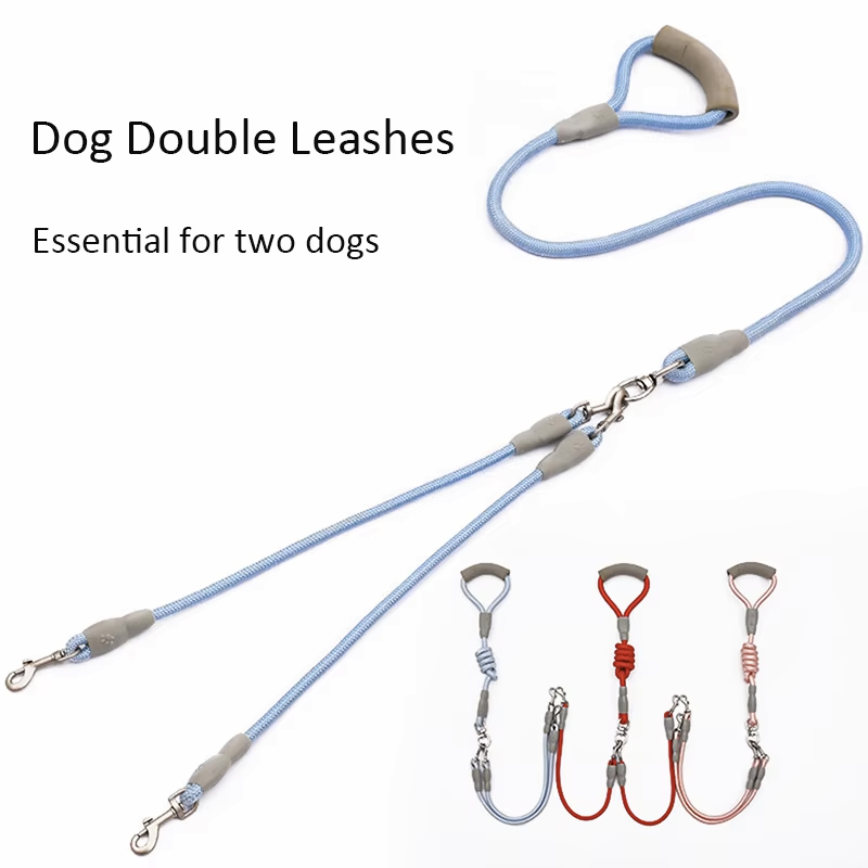 Laisse Double pour 2 chiens, corde en Nylon, Double laisse pour petits et moyens chiens, avec poignée en mousse souple, laisse pour animaux de compagnie, Double gratuite
