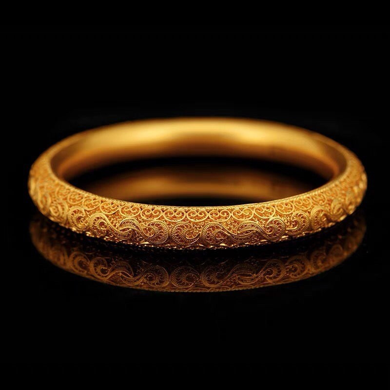 Traditional Craft Starry Hollow Filigree Bangle, Premium Brass Gold Plated Hand Jewelry