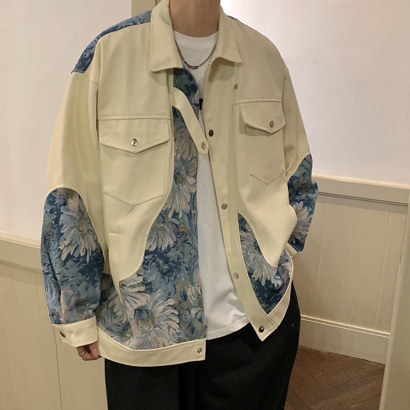 Plant Floral Embroidery Jacket Men's Large Size