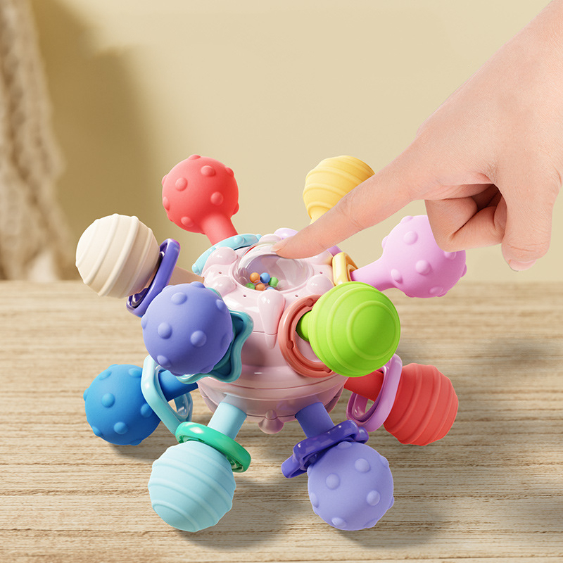 Grijpbal voor baby's, educatief puzzelspeelgoed en oefenbal voor tandjes krijgen – zachte rubberen bal, blauwe ster