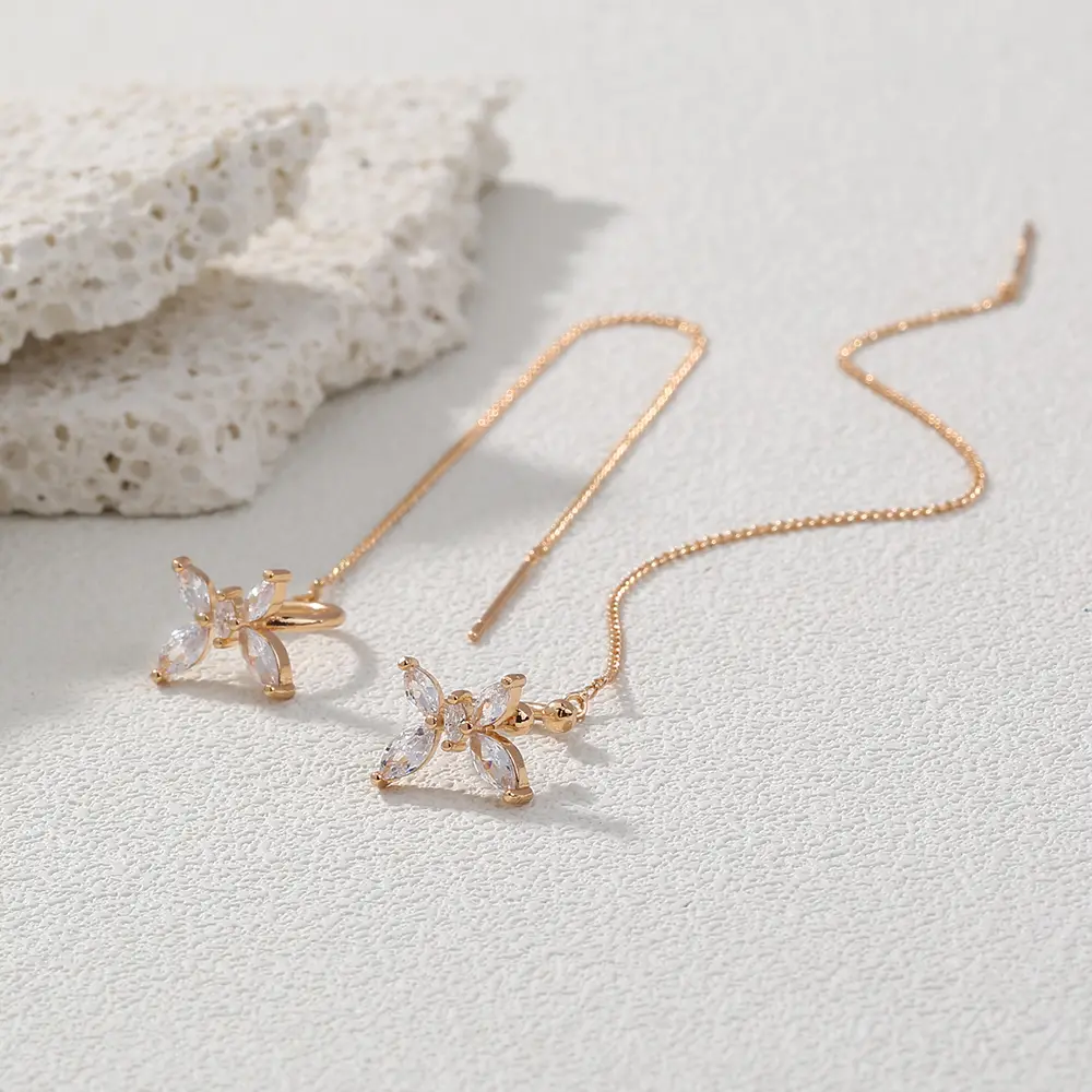 Cross Border Jewelry Personality Copper Micro Set Zircon Butterfly Ear Bone Clip Super Long Personality Tassel Ear Line Earrings