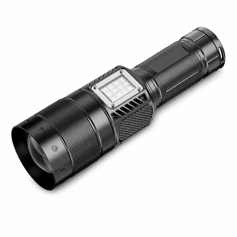 Rechargeable White Laser Zoomable Battery Display LED Flashlight W5254B Black 2000LM For Camping Outdoor Emergency
