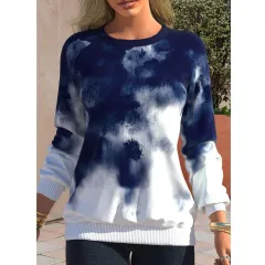 Women's Tie Dye Print Crew Neck Raglan Casual Loose Sweatshirt - Element3-4Xl - View 1