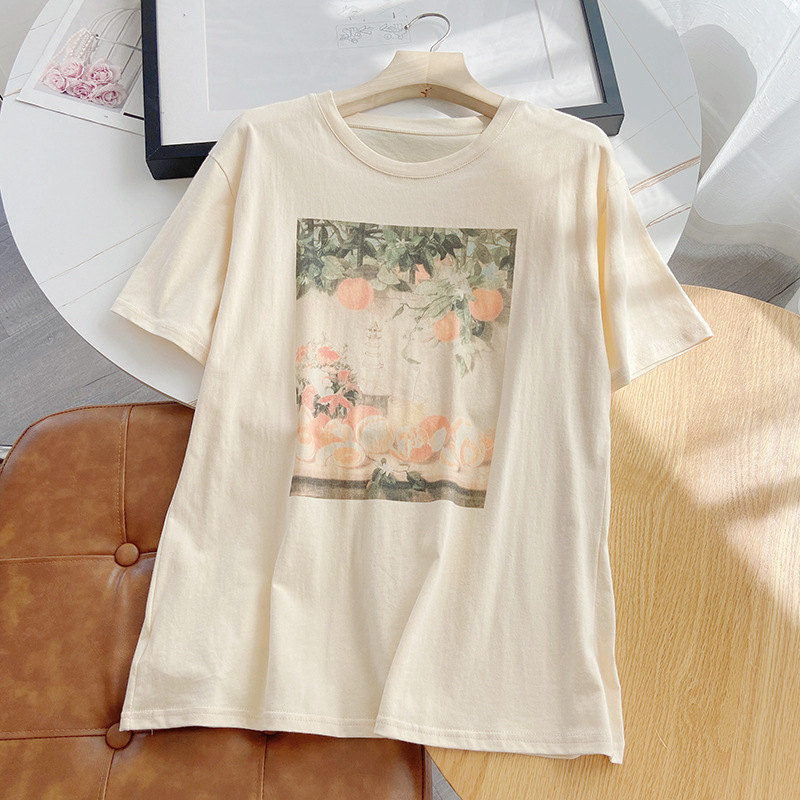 Casual Loose Crew Neck Printed Short Sleeve