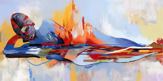Colorful Abstract Geometric Water Woman Decorative Painting Hz14771 - Shop at LoveMi