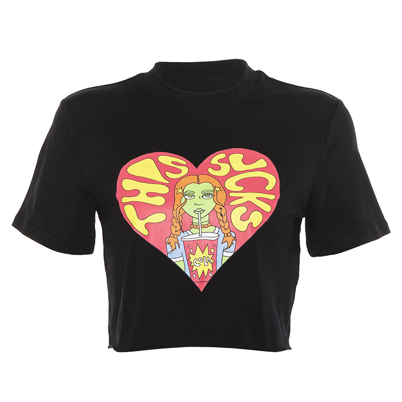 Women's Japanese Printed Slim All-match Short T-shirt