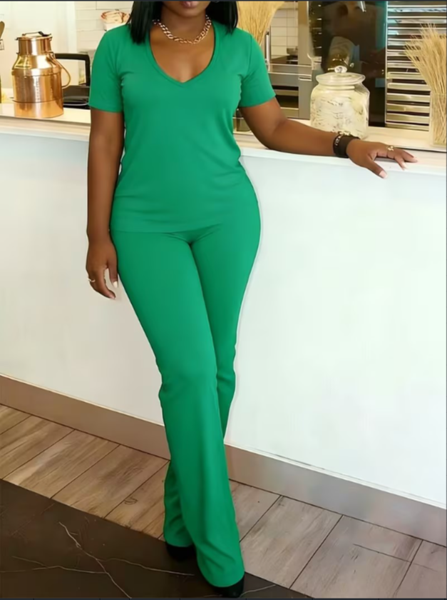 Summer New Ribbed Knit V-Neck Two-Piece Set