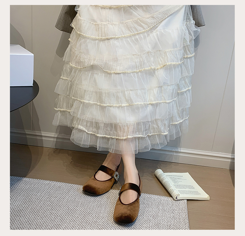 Women's Velvet Super Soft Flat Velcro Mary Janes, 2026 Summer New Arrival, Square Toe Shallow Mouth Fashion Ballet Flats