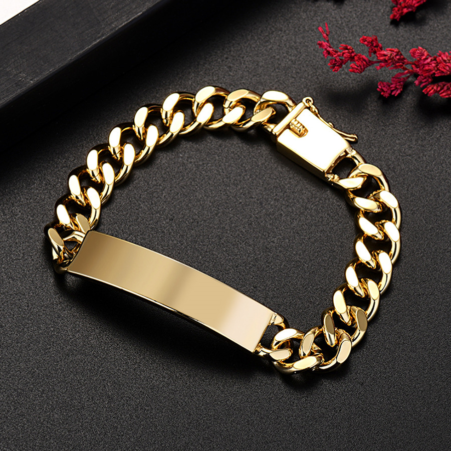 Color-preserving Plated 18K Real Gold 10MM Men's And Women's Bracelet