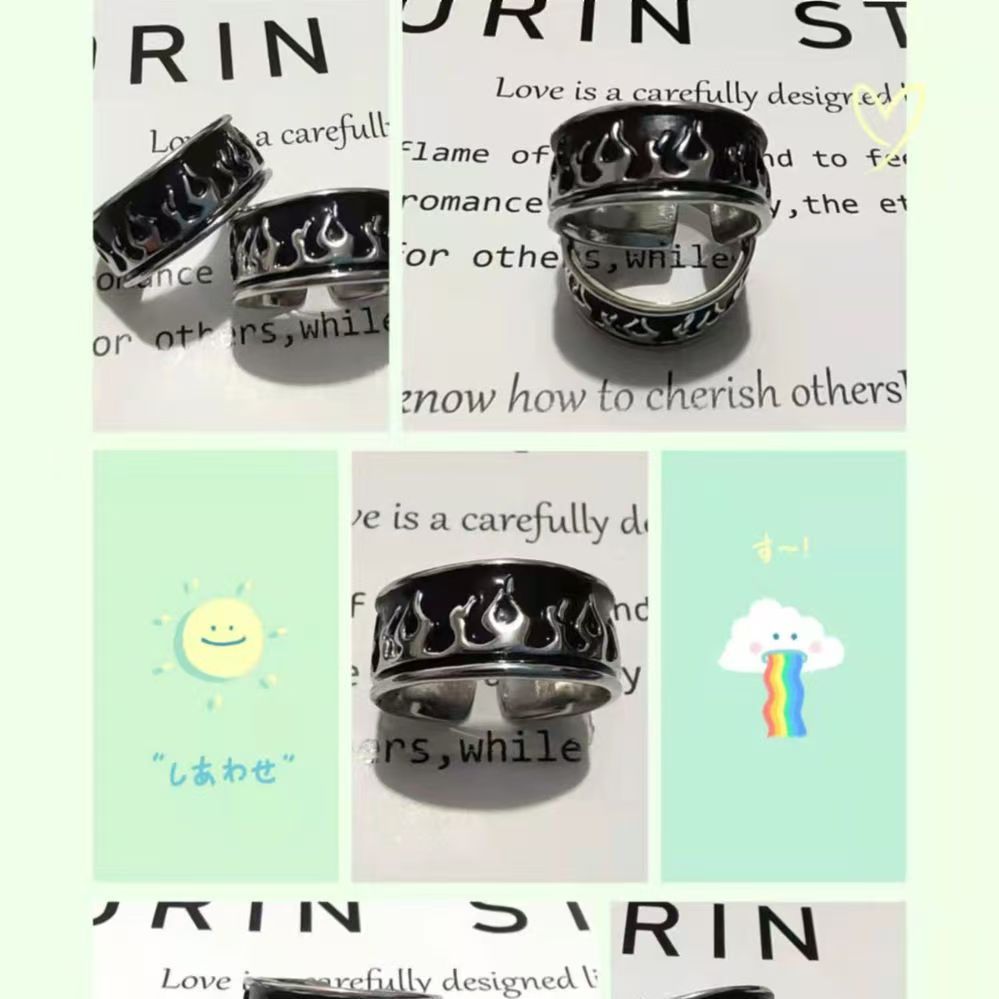 Hip Hop Vintage Punk Alloy Flame Drip Oil Ring, Open Adjustable Band For Men & Women