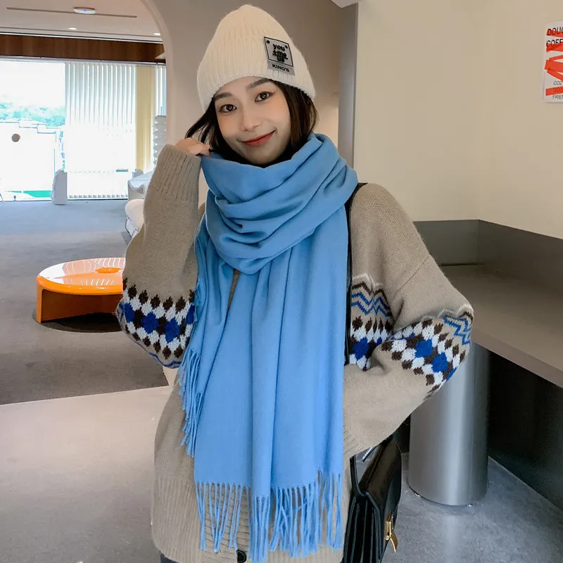 Men's Fashion Solid Color Scarf Shawl - Blue