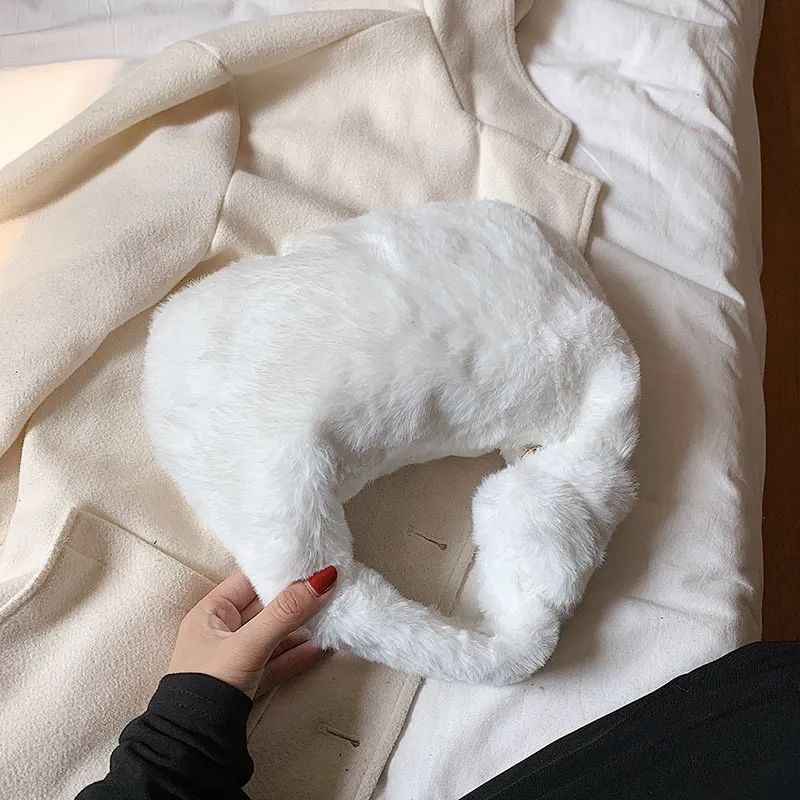 Knotted Furry Clutch Clutch Hand Shoulder Bag - White