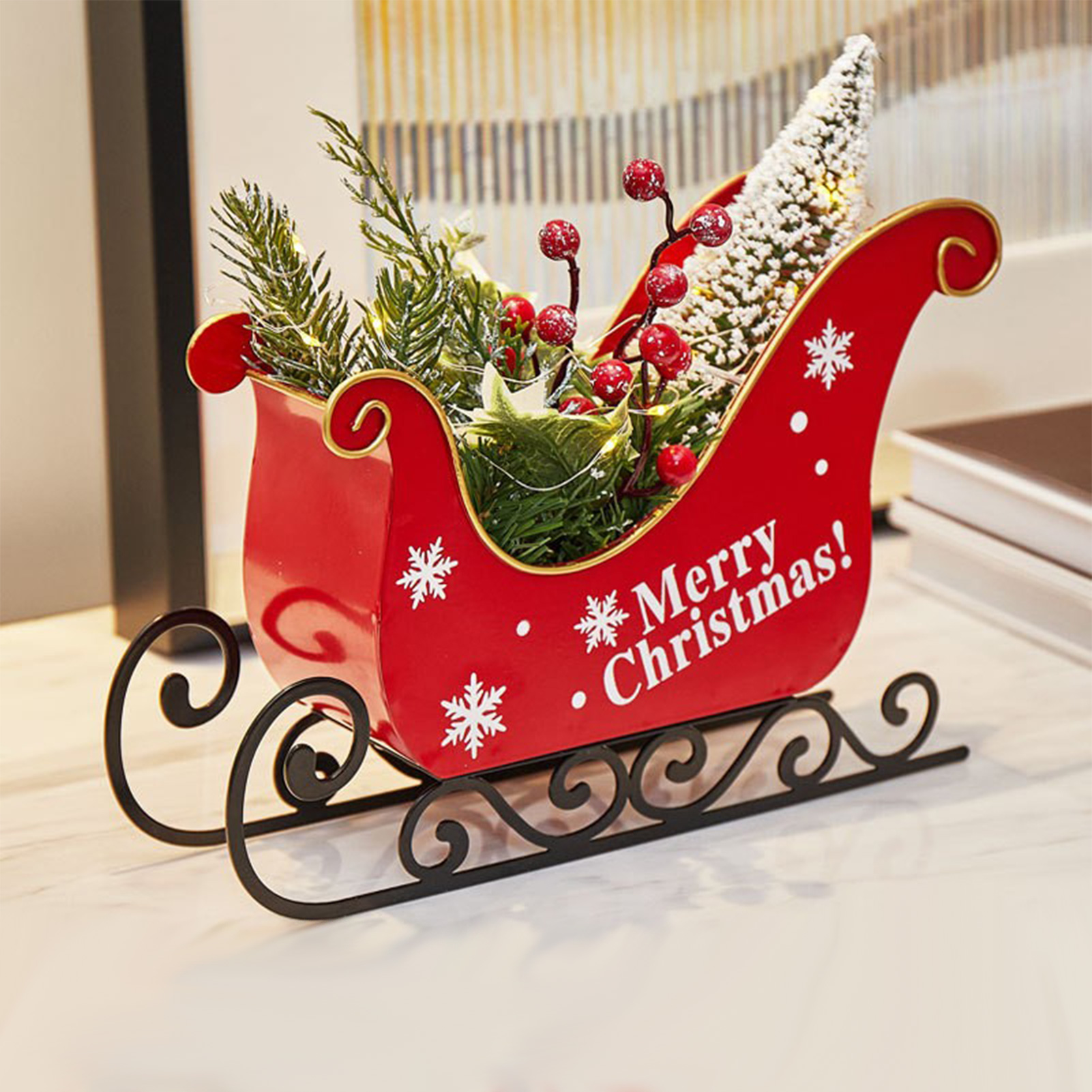 Title 3, Christmas Decoration Metal Sleigh With Christma...