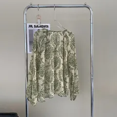 Green Floral Lantern Sleeve Slightly Transparent Sunscreen Shirt - Green - View 1