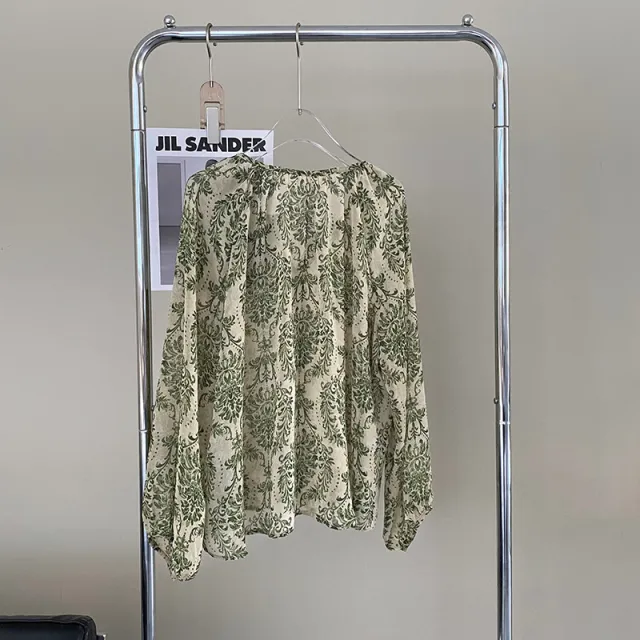 Green Floral Lantern Sleeve Slightly Transparent Sunscreen Shirt Green - Shop at LoveMi