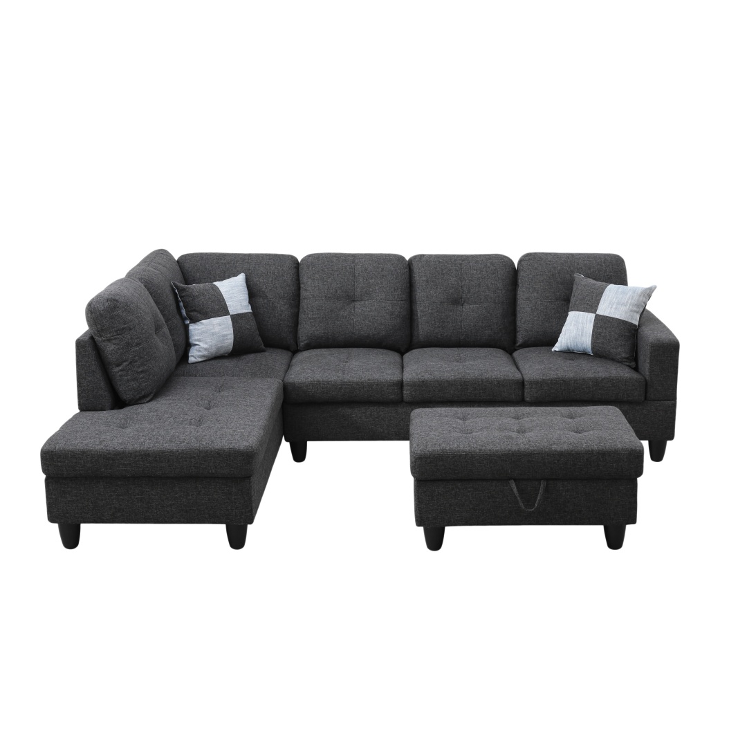 Pickup Only--Black Grey Linen 3-Piece Couch Living Room Sofa Set